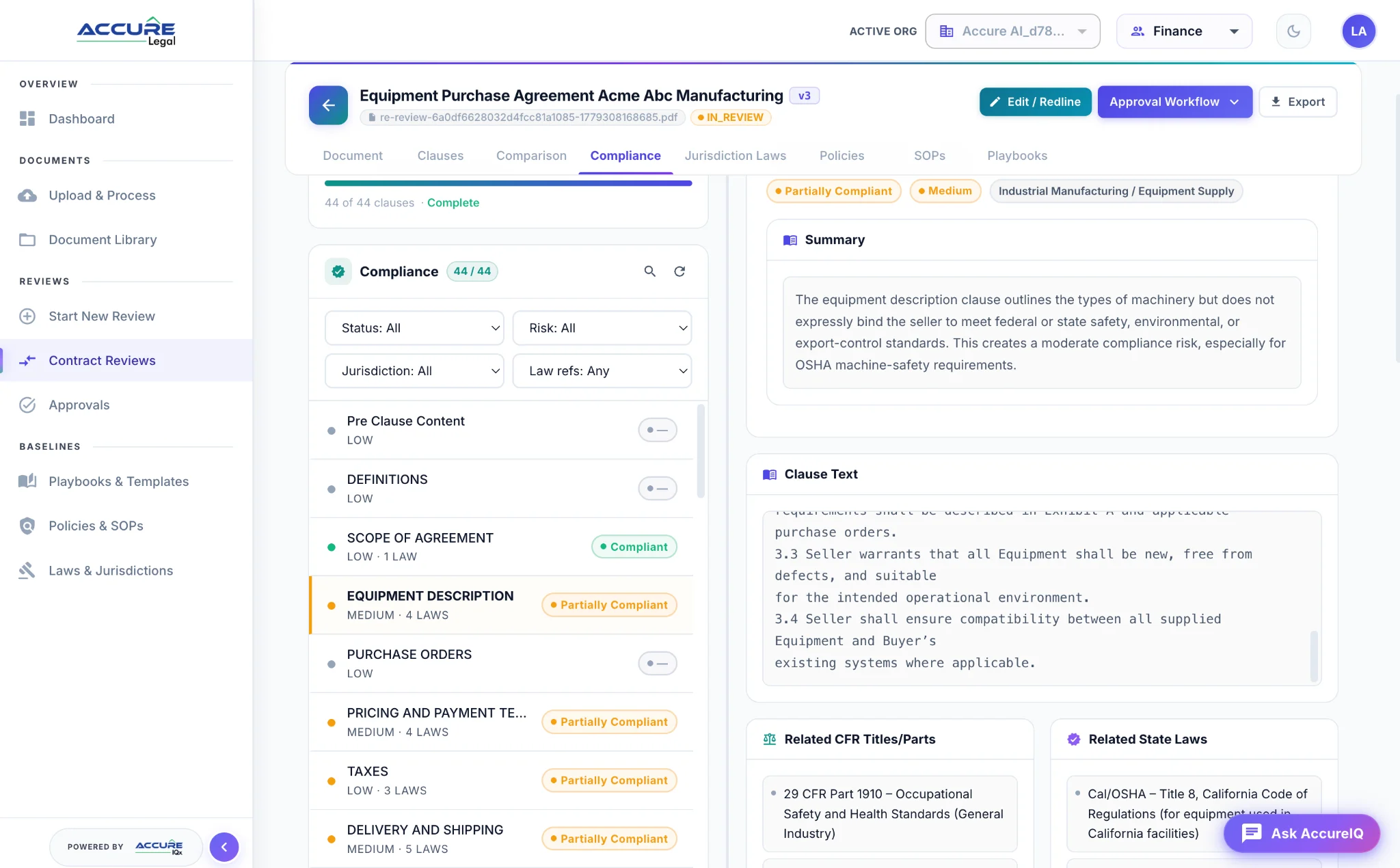 AccureLegal compliance dashboard quick view